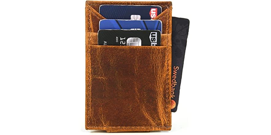 Minimalist Slim Wallet w/ Money Clip, Tan