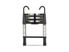 RIKADE Telescopic Ladder, 6.5 ft Aluminum Telescoping Ladder with Non-Slip Feet and Stable Hook, Portable Extension Ladder for Household and Outdoor Working, Max Load 330 lb, Black (Open Box)