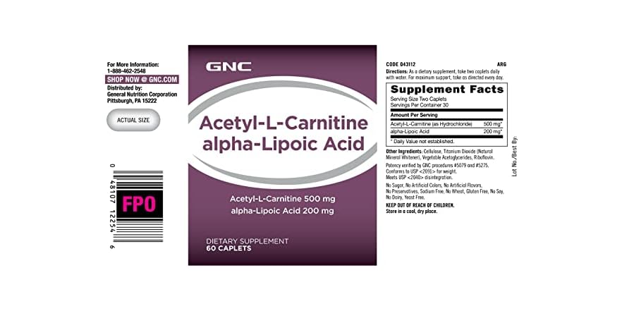 GNC Acetyl-L-Carnitine Alpha-Lipoic Acid - Alpha Lipoic Acid And Acetyl L Carnitine