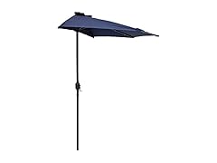 Sunnydaze 9' Solar Light Wall Umbrella Navy Blue