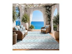 STRICKLANDHOME Outdoor Rug, Blue & Grey
