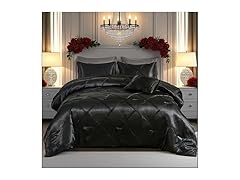 Black Pintuck Comforter Set Silky Satin Full