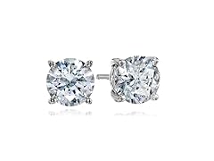 14K White Gold 4MM Round-Cut Stud