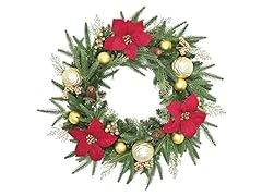 Santa's Workshop 14322 Red Poinsettia Wreath Green