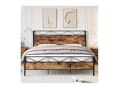 GAOMON Queen Metal Bed, Rustic Wood