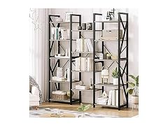 IDEALHOUSE 5-Tier Wide Bookshelf, Grey