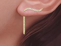 Gold CZ Ear Pin Earring CZ Dangle