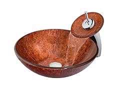 VIGO Mahogany Moon Glass Vessel Sink & Waterfall Faucet Set in Chrome
