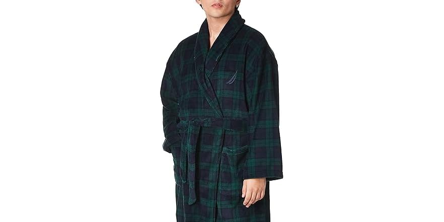 nautica men's long sleeve cozy soft plush shawl collar robe