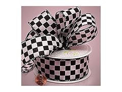 White Checkered Fabric Ribbon 1.5" x 10yd