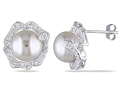 Silver White Topaz And Pearl Earrings