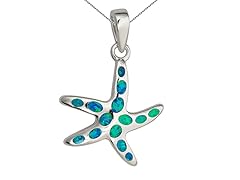 Sterling Silver Rhodium Created Opal Starfish 18"