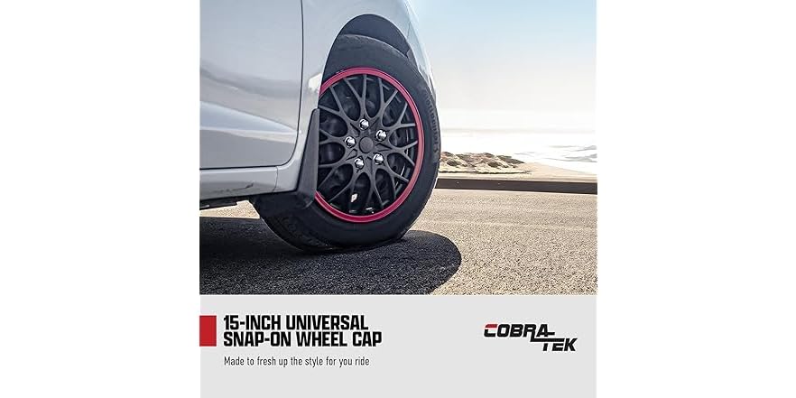 CobraTek 099KC 4PC Hubcaps JDM Black/Red Choose Size