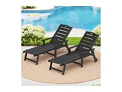 LUE BONA Set of 2 Black Chaise Lounge Chairs