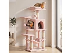 Feandrea Cat Tree, 54.2" Cat Tower, Multi Level, Jelly Pink