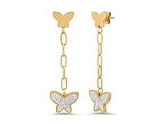 18K Gold Butterfly Chain Drop Earrings