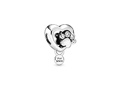 PANDORA Paw Heart Sterling Silver Charm Clear