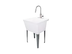 White Utility Sink Laundry Tub with High Arc Stainless Faucet