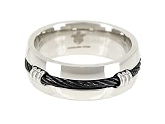 Blackjack Jewelry Polished Stainless Steel Black Cable Ring