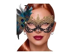 Luxury Mask Kids (OS) Black Gold Peacock Feather M