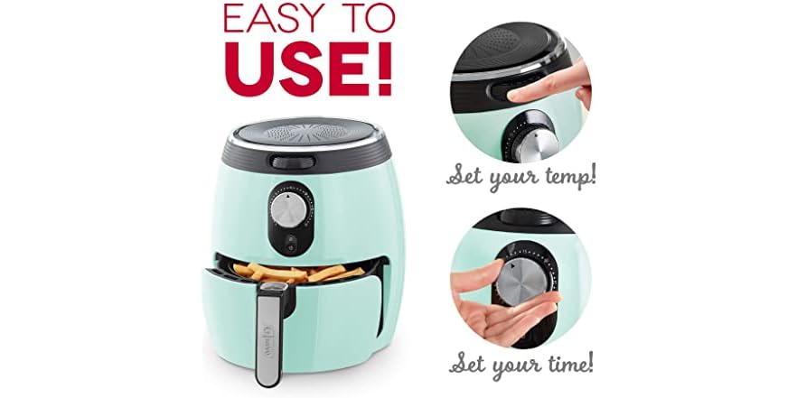 DASH Deluxe Electric Air Fryer, 3 QT, Aqua