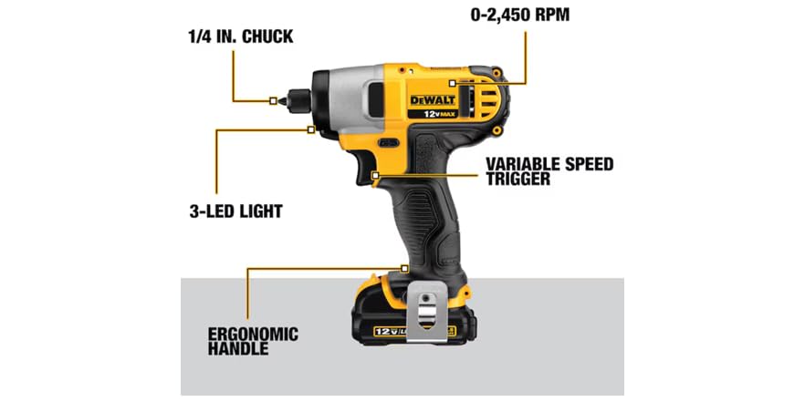 DEWALT DCF815S2 12V MAX Impact Driver Kit, 1/4in