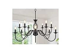 12-Light Farmhouse Candle Chandelier, Matte Black