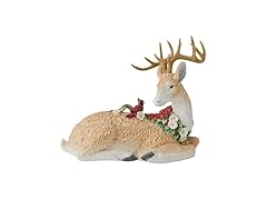 Fitz and Floyd Poinsettia Holiday Deer Figurine Cookie Jar