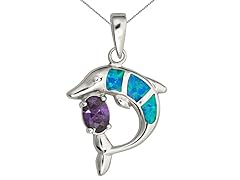Sterling Silver Rhodium Created Opal Dolphin Ameth