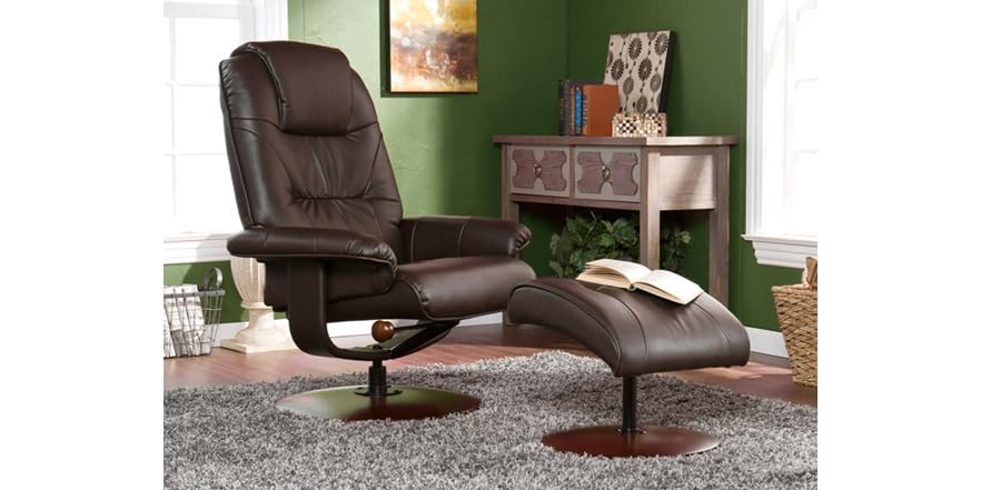Brown Bonded Leather Recliner & Ottoman