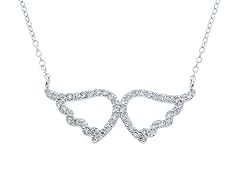 Sterling Silver Pave Angel Wings Necklace