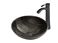 VIGO Interspace Glass Vessel Sink and Otis Faucet Set in Matte Black Finish