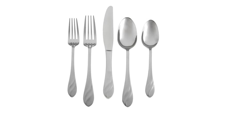Cambridge Silver Jenna Mirror Stainless Steel Flatware Set -  Used - Forks, Spoons & Knives With Glossy Finish