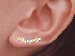 Gold Clear Crystal Ear Pin Earrings