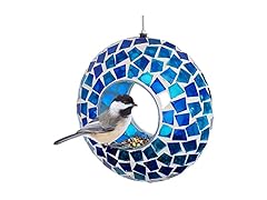 Sunnydaze 6-Inch Glass Mosaic Hanging Bird Feeder, Blue Mosaic