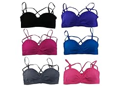 6Pk Solid Color Cage Bralettes