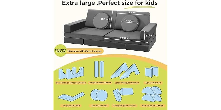 18-Piece Kids Modular Play Couch – Build, Stack & Lounge Fun - Image 6