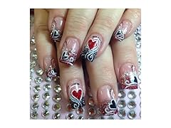 CJDLTS Red Black Love Heart False Nails