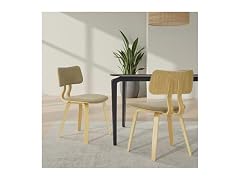 Armen Living Dining Chair with Faux Leather Seat, Set of 3