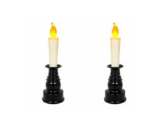 2Pk Battery-Operated Push LED Fake-Flame Taper Candle w Base