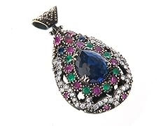 SS Dyed Sapphire, Emerald & Ruby Genuine Semi-Precious Gemstone CZ Pendant