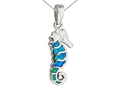 Sterling Silver Rhodium Created Opal Seahorse 18"