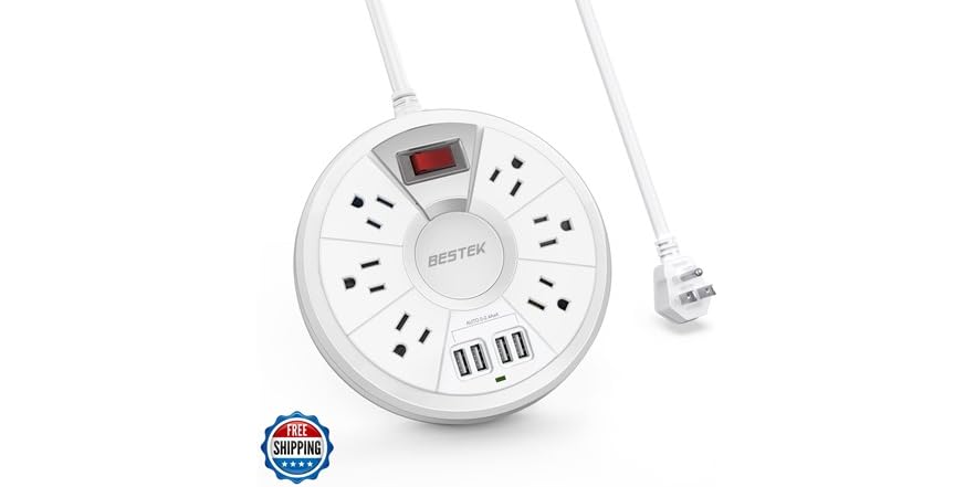 Travel Power Strip, BESTEK 6Ft Extension Cord
