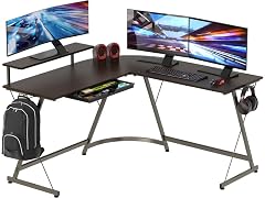 SHW L-Shaped Corner Desk w/Monitor Stand and Drawer