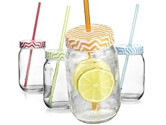 4Pc 15oz Mason Glass Jars w/Straws
