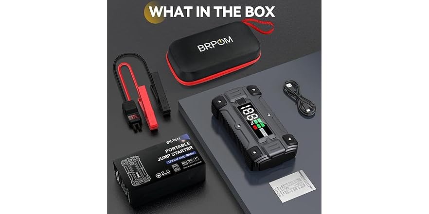 BRPOM Auto Starthilfe 6000A Spitzenstrom, 26800mAh Kapazität, 12V, Modell BM502