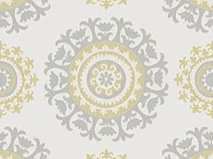 Grey and Yellow Suzani Peel and Stick Wallpaper