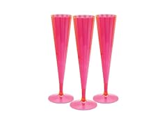 40Count Hard Plastic Twopiece 5 oz Champagne Flutes, Neon Pink
