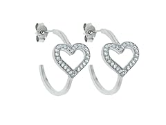 Sterling Silver Pave Heart J Hoop Earrings
