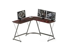 SHW L-Shaped Computer Gaming Desk, Walnut